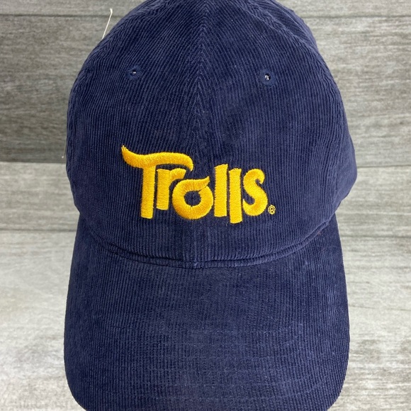 Cap America Trolls Spellout Navy Blue Corduroy Adjustable StrapBack Hat NWT - Picture 8 of 14
